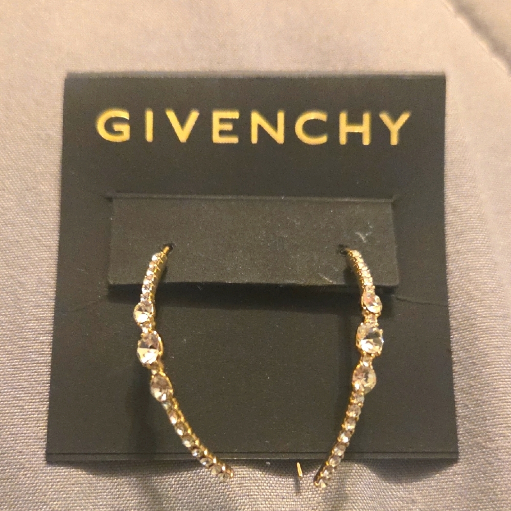 New Givenchy Gold Crystal Hoop Earrings